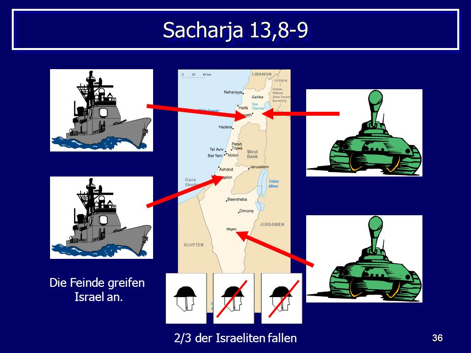 Sacharja 13,8-9 Die Feinde greifen Israel an.