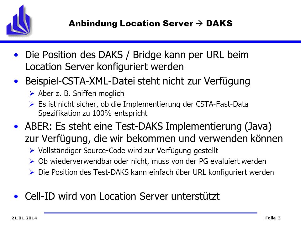 Anbindung Location Server  DAKS