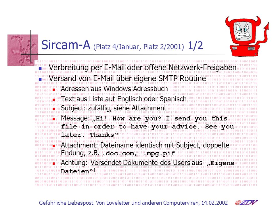 Sircam-A (Platz 4/Januar, Platz 2/2001) 1/2