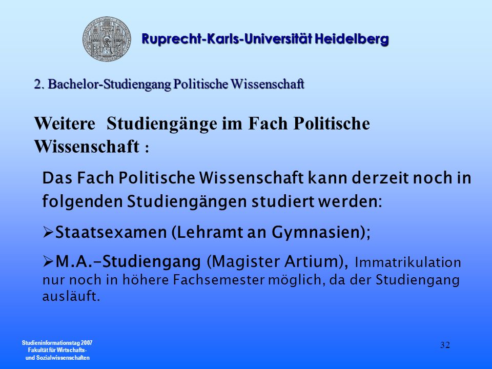 2. Bachelor-Studiengang Politische Wissenschaft
