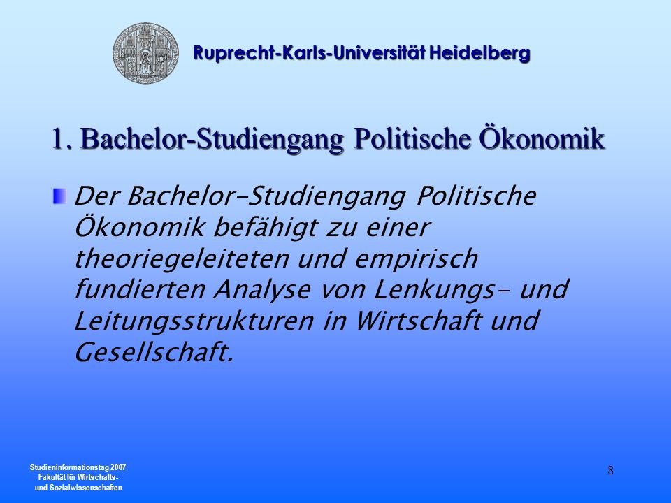 1. Bachelor-Studiengang Politische Ökonomik