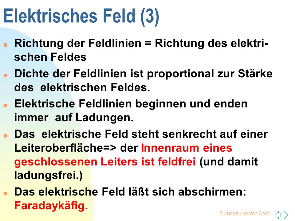 Elektrisches Feld (3) Richtung der Feldlinien = Richtung des elektri-schen Feldes.