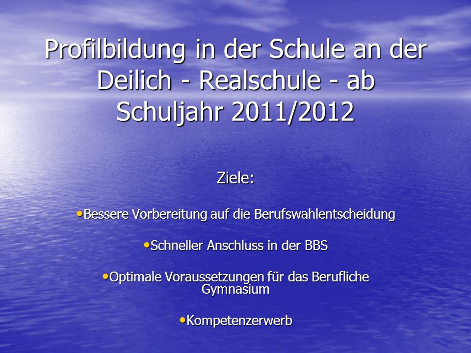 Profilbildung in der Schule an der Deilich - Realschule - ab Schuljahr 2011/2012