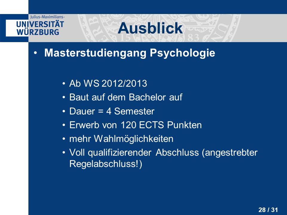 Ausblick Masterstudiengang Psychologie Ab WS 2012/2013