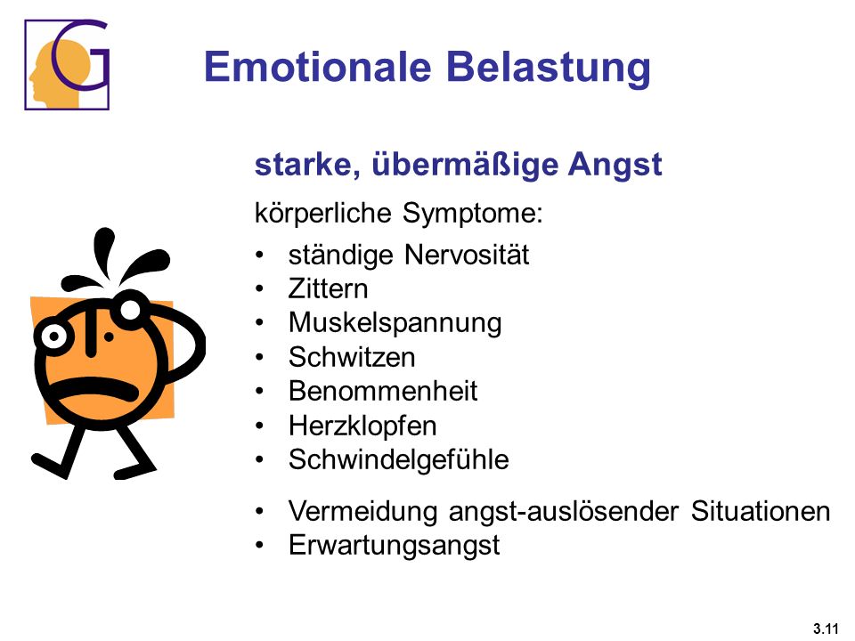 Emotionale Belastung starke, übermäßige Angst körperliche Symptome: