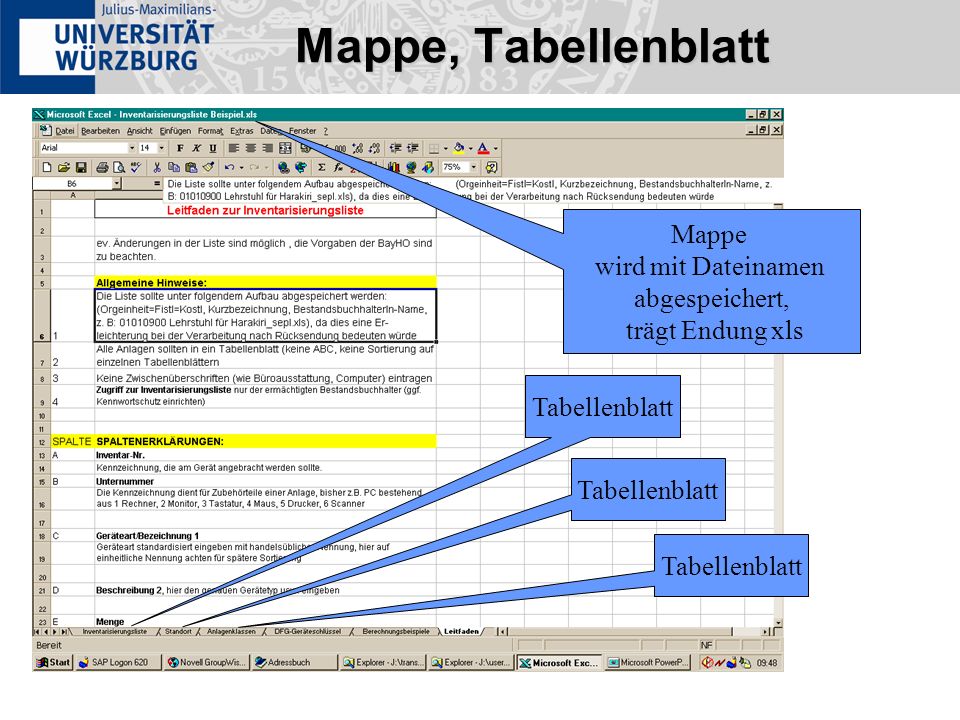 Mappe, Tabellenblatt Mappe wird mit Dateinamen
