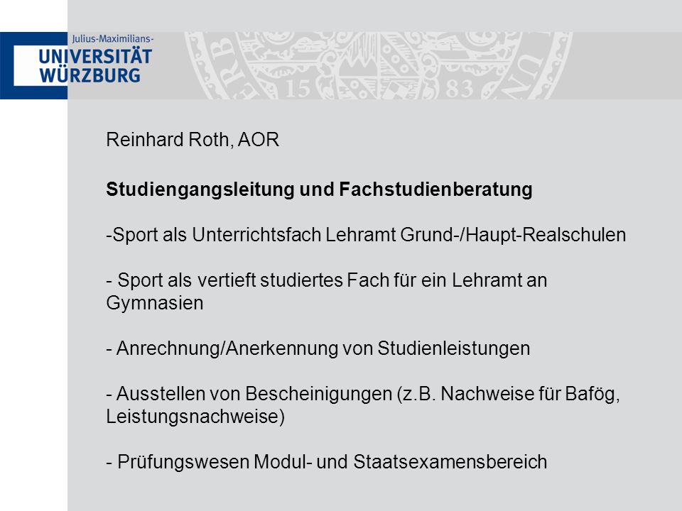 Reinhard Roth, AOR Studiengangsleitung und Fachstudienberatung. Sport als Unterrichtsfach Lehramt Grund-/Haupt-Realschulen.