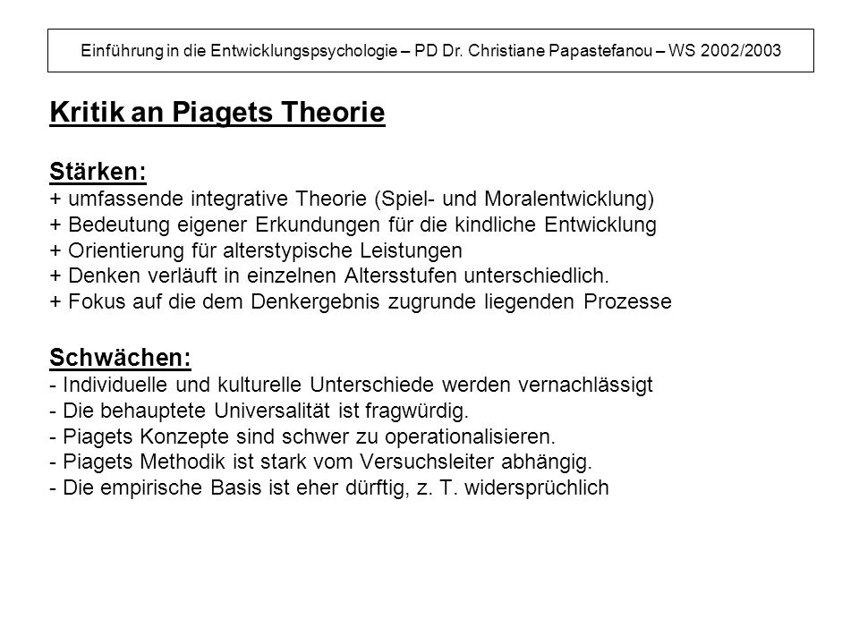 Kritik an Piagets Theorie