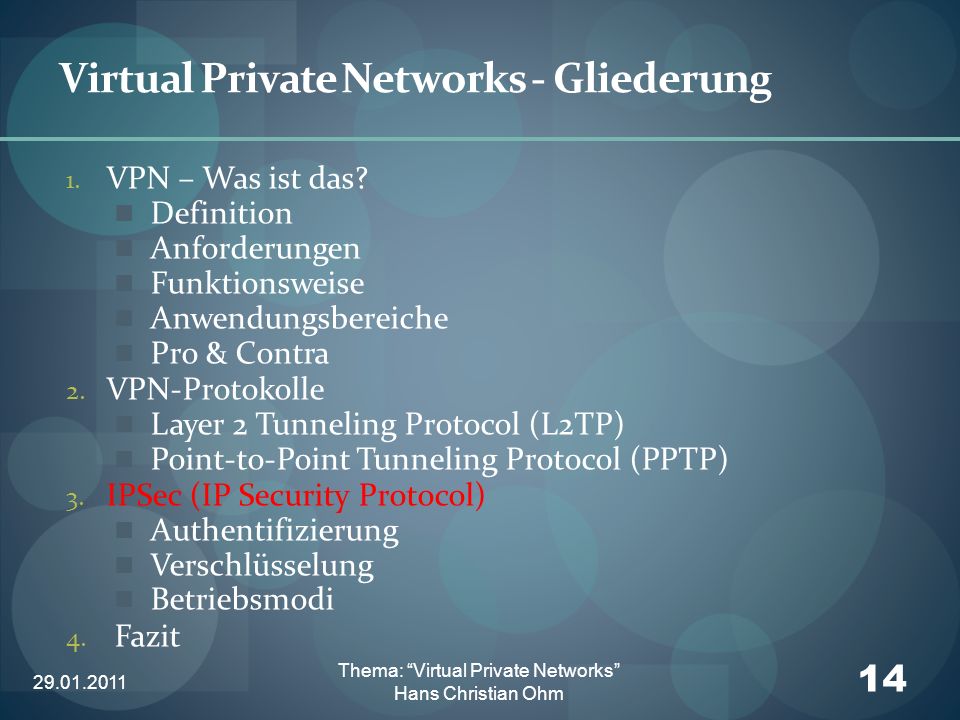Virtual Private Networks - Gliederung