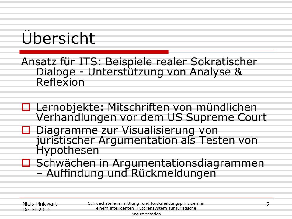 Übersicht Ansatz für ITS: Beispiele realer Sokratischer Dialoge - Unterstützung von Analyse & Reflexion.