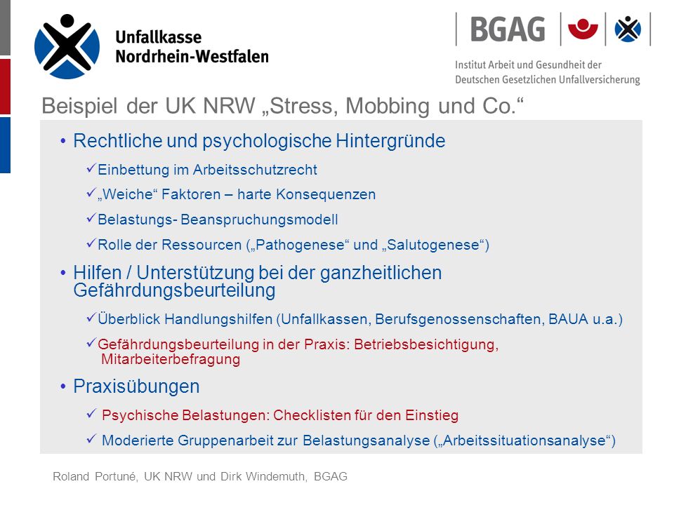 Beispiel der UK NRW „Stress, Mobbing und Co.