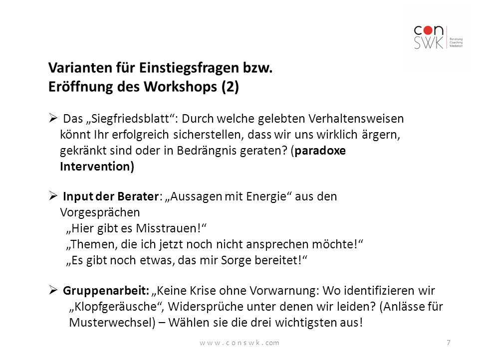 Varianten für Einstiegsfragen bzw. Eröffnung des Workshops (2)