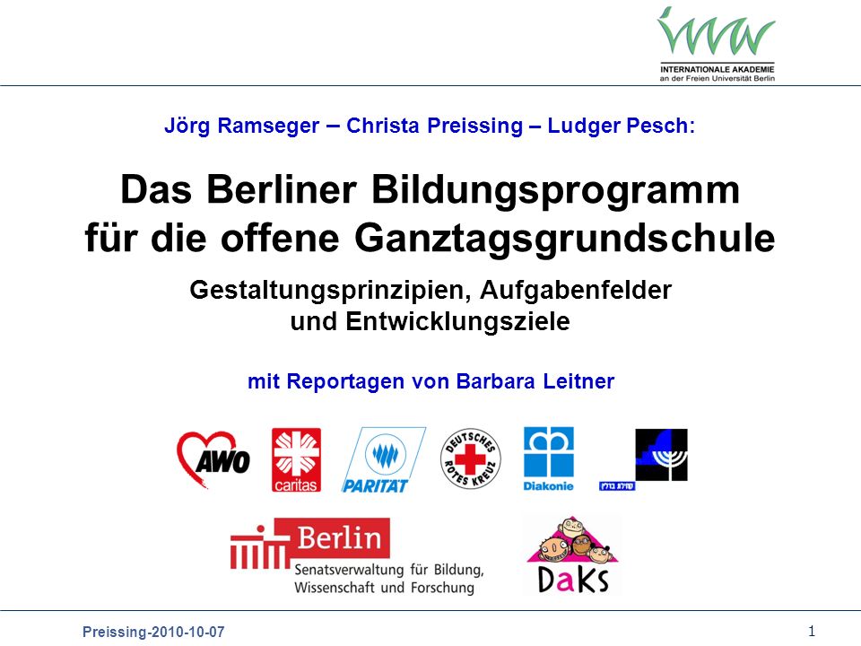 Das Berliner Bildungsprogramm für die offene Ganztagsgrundschule