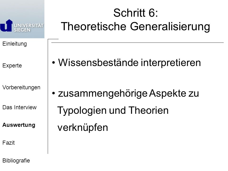 Schritt 6: Theoretische Generalisierung