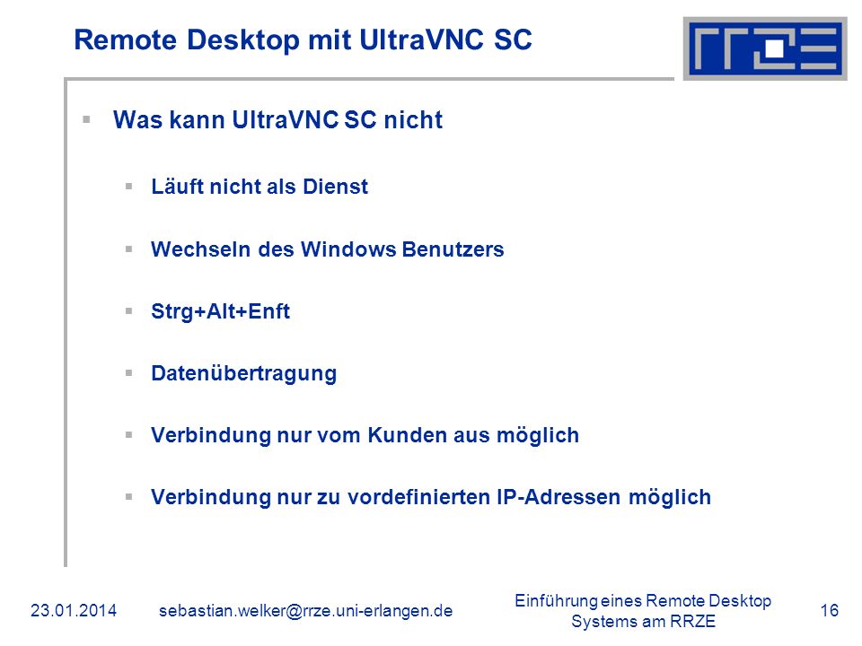 Remote Desktop mit UltraVNC SC