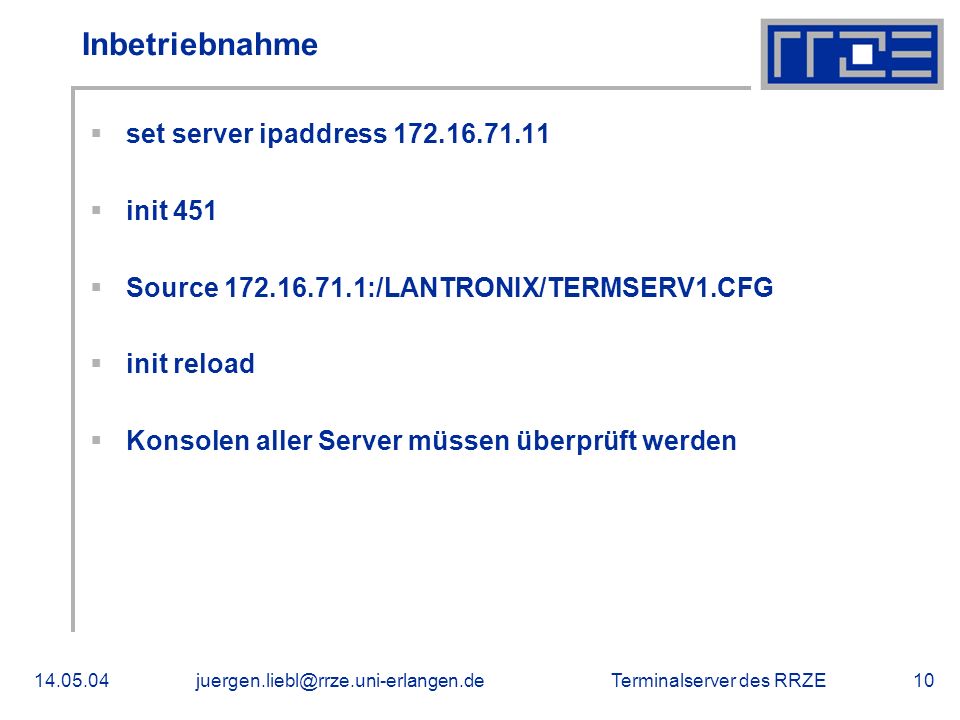 Inbetriebnahme set server ipaddress init 451