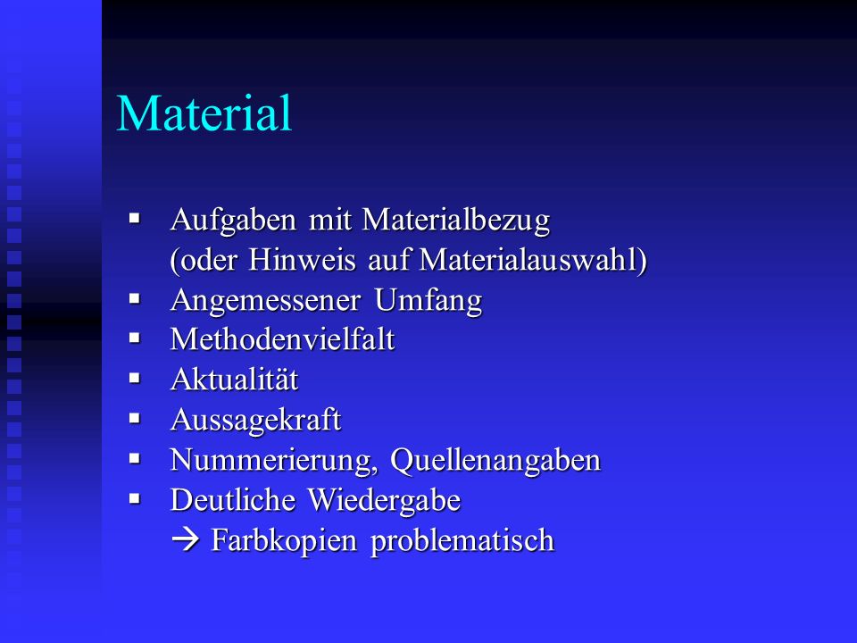 Material Aufgaben mit Materialbezug (oder Hinweis auf Materialauswahl)