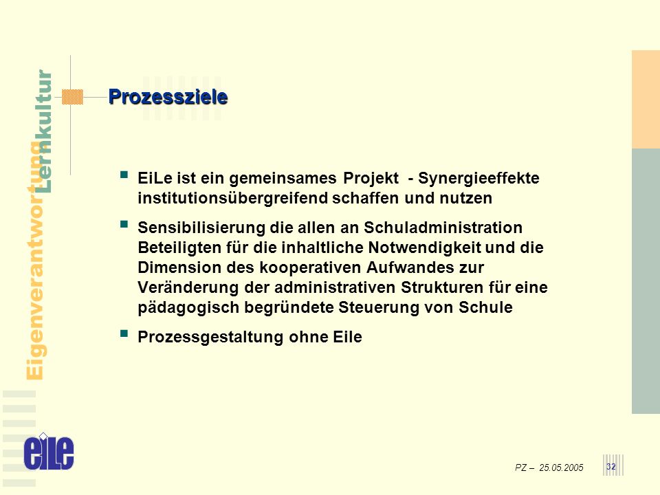 Prozessziele EiLe ist ein gemeinsames Projekt - Synergieeffekte institutionsübergreifend schaffen und nutzen.