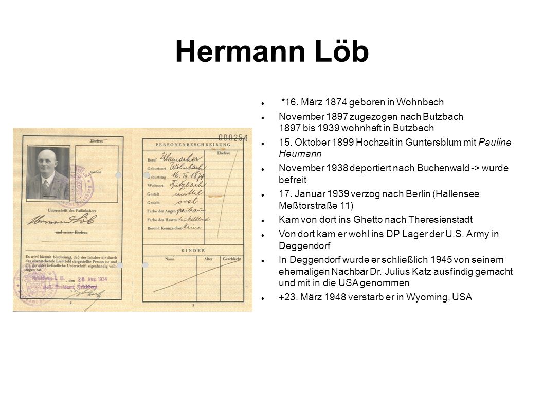 Hermann Löb *16. März 1874 geboren in Wohnbach