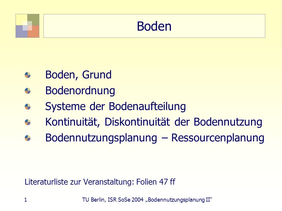 Boden Boden, Grund Bodenordnung Systeme der Bodenaufteilung