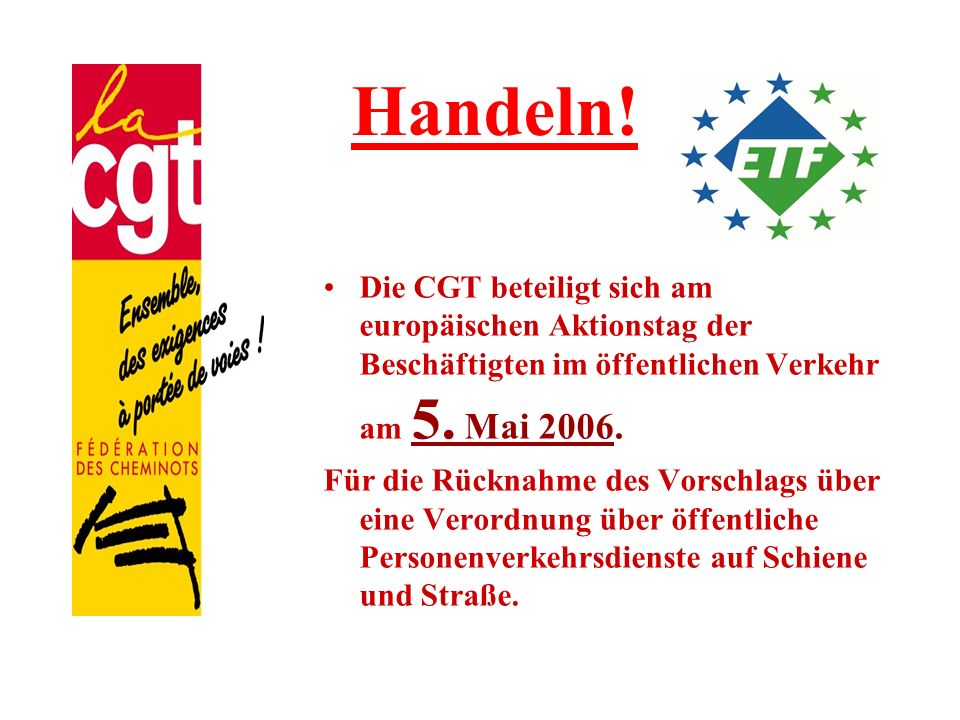 Handeln! Die CGT beteiligt sich am europäischen Aktionstag der Beschäftigten im öffentlichen Verkehr am 5. Mai