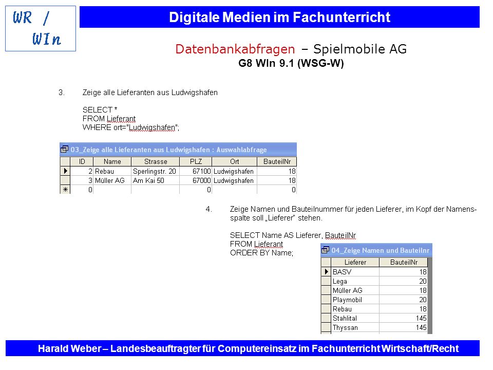 Datenbankabfragen – Spielmobile AG G8 WIn 9.1 (WSG-W)