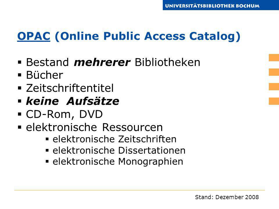 OPAC (Online Public Access Catalog) Bestand mehrerer Bibliotheken