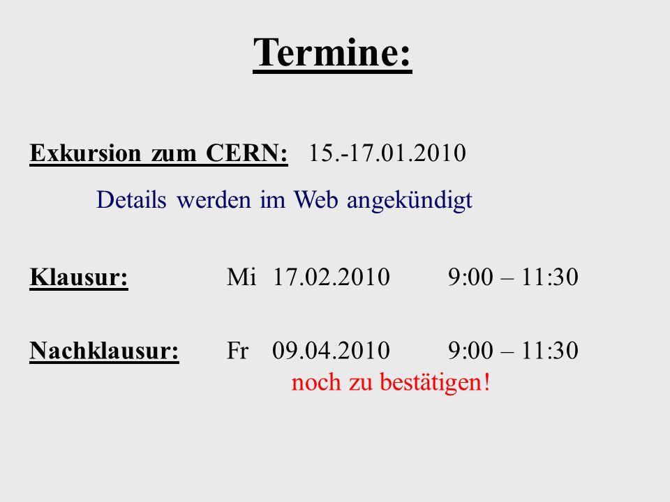 Termine: Exkursion zum CERN: