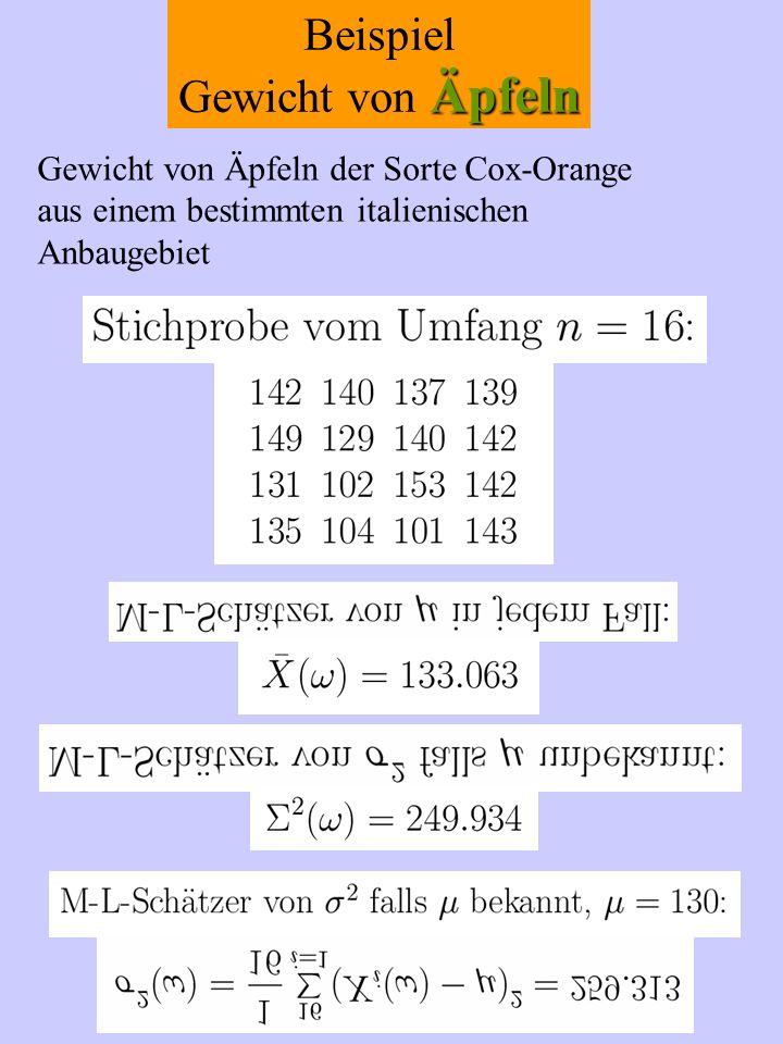 Beispiel Gewicht von Äpfeln Gewicht von Äpfeln der Sorte Cox-Orange