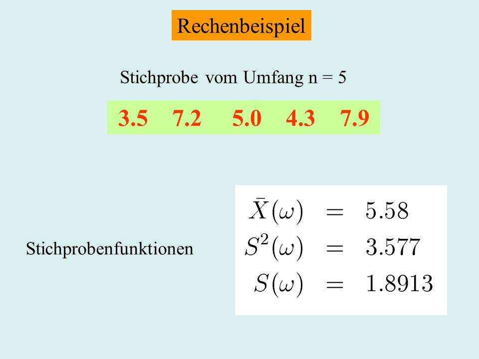 Rechenbeispiel Stichprobe vom Umfang n = 5