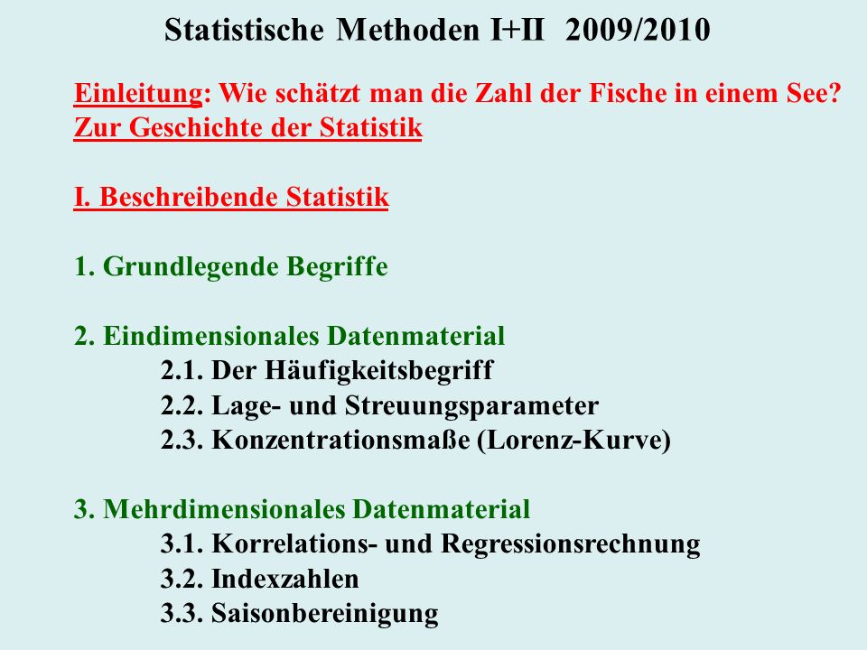 Statistische Methoden I+II 2009/2010