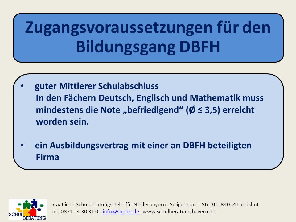 Zugangsvoraussetzungen für den Bildungsgang DBFH