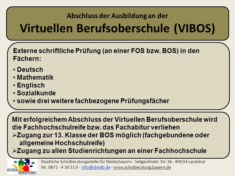 Abschluss der Ausbildung an der Virtuellen Berufsoberschule (VIBOS)