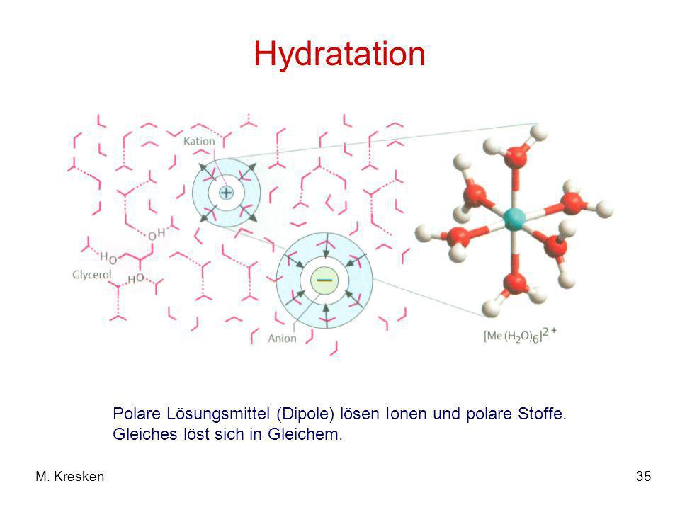 Hydratation Polare Lösungsmittel (Dipole) lösen Ionen und polare Stoffe. Gleiches löst sich in Gleichem.