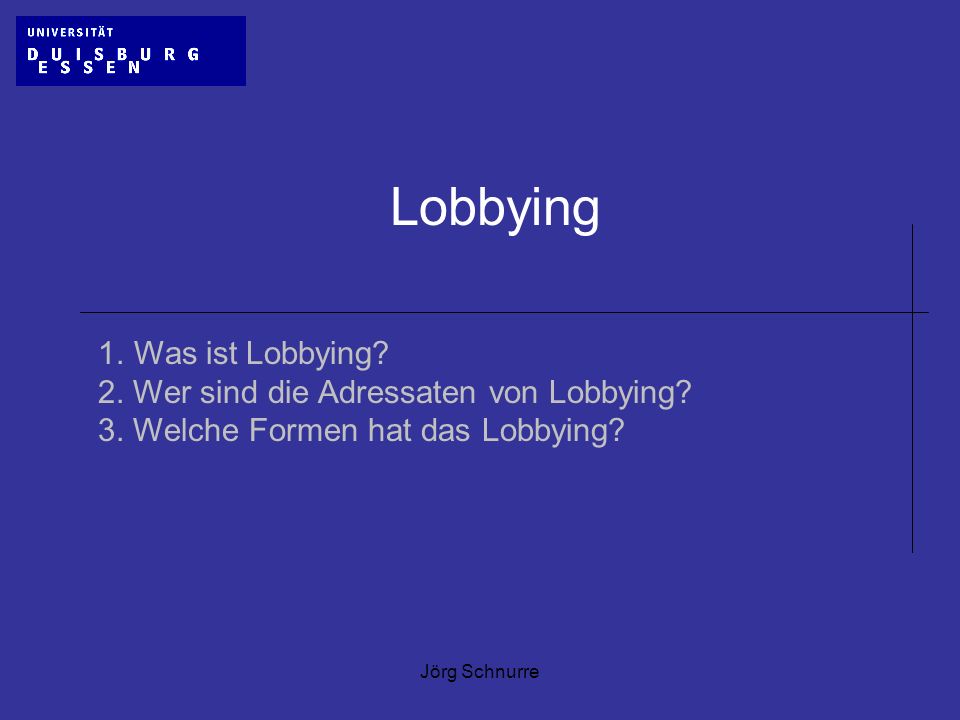 Lobbying 1. Was ist Lobbying 2. Wer sind die Adressaten von Lobbying