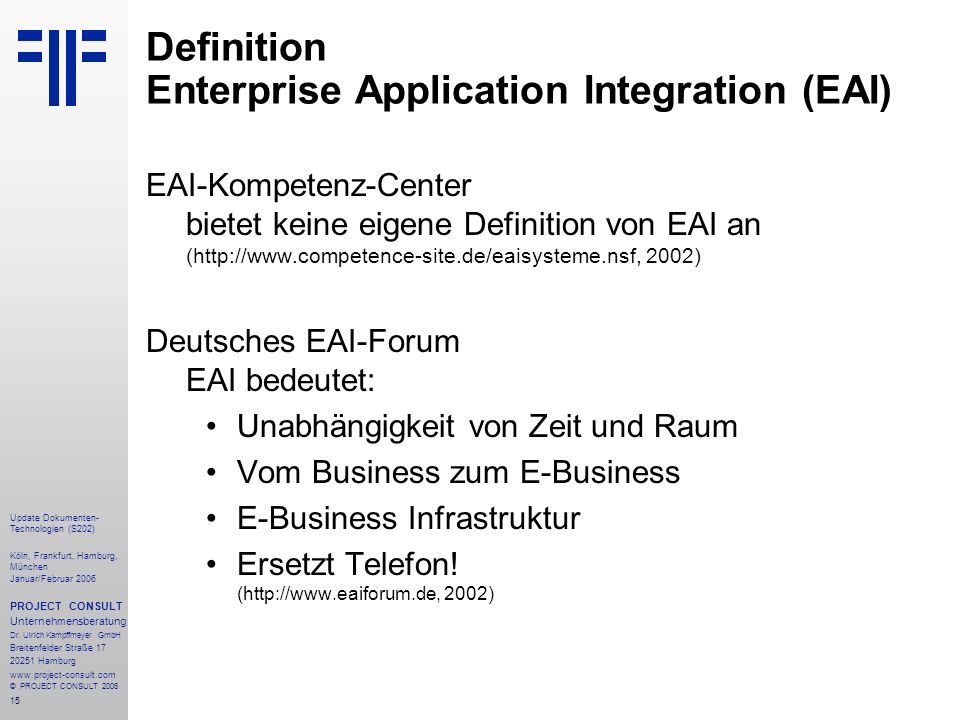 Definition Enterprise Application Integration (EAI)