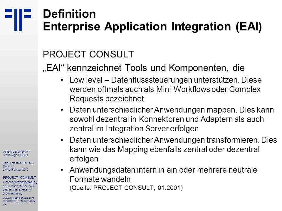 Definition Enterprise Application Integration (EAI)