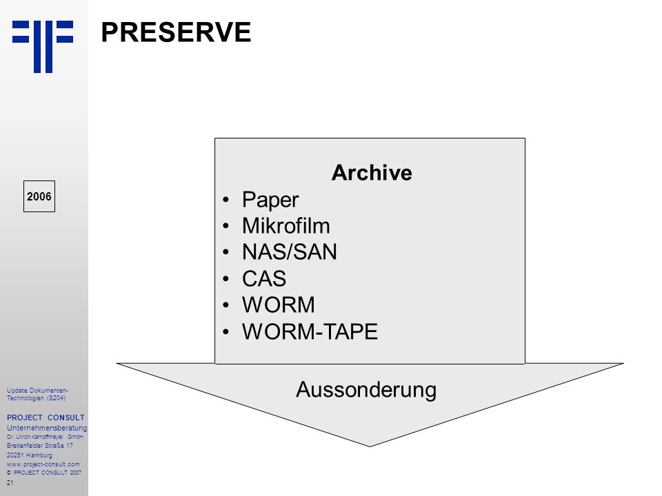 PRESERVE Archive Paper Mikrofilm NAS/SAN CAS WORM WORM-TAPE
