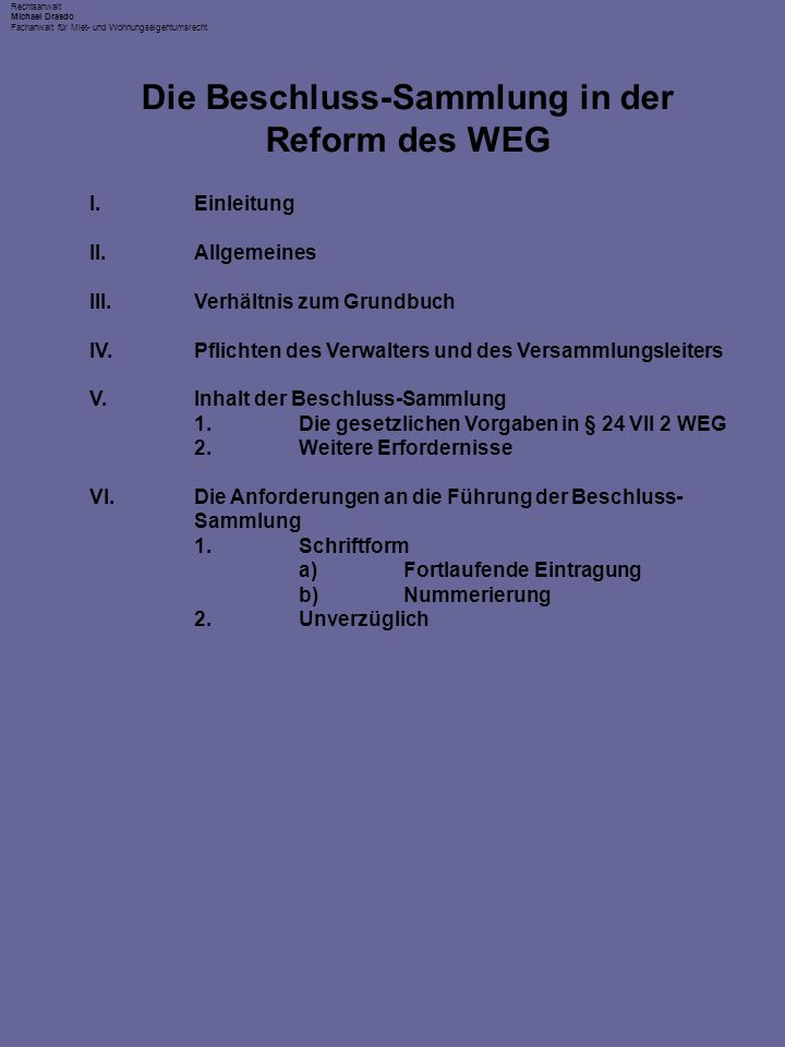 Die Beschluss-Sammlung in der Reform des WEG