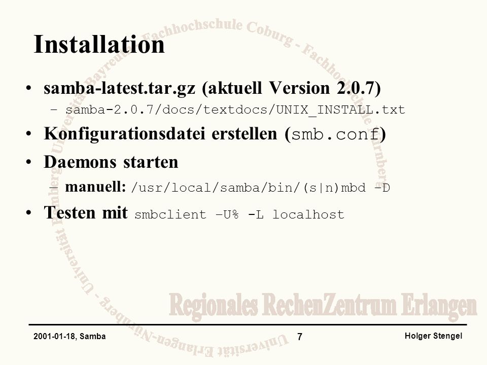 Installation samba-latest.tar.gz (aktuell Version 2.0.7)