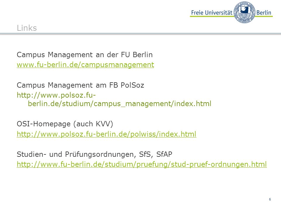 Links Campus Management an der FU Berlin