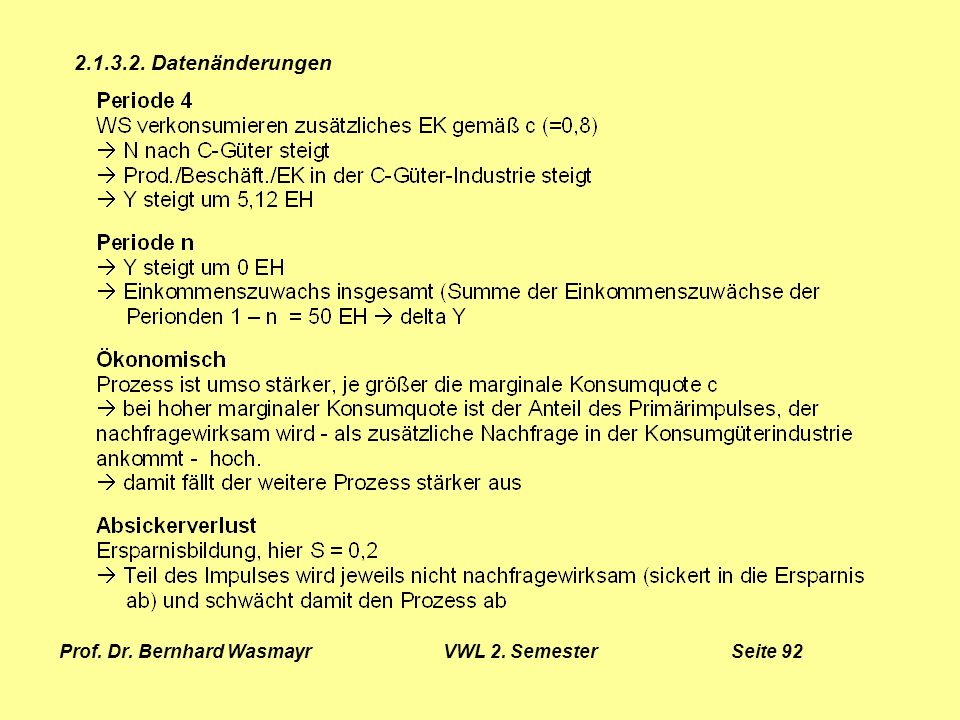 Prof. Dr. Bernhard Wasmayr VWL 2. Semester Seite 92