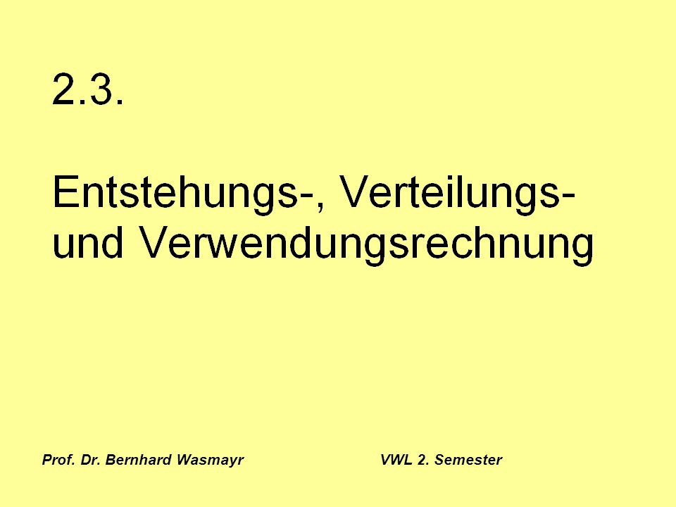 Prof. Dr. Bernhard Wasmayr VWL 2. Semester