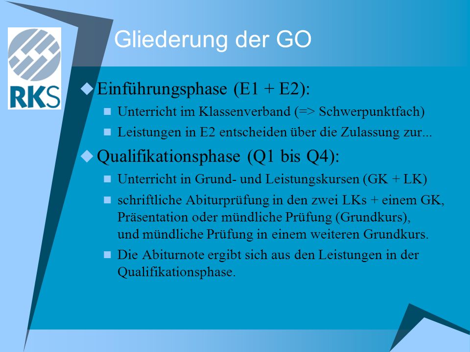 Gliederung der GO Einführungsphase (E1 + E2):