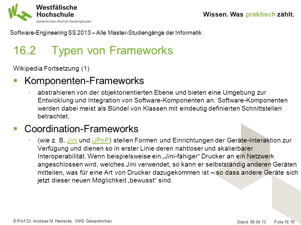 16.2 Typen von Frameworks Komponenten-Frameworks