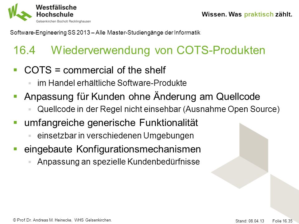 16.4 Wiederverwendung von COTS-Produkten