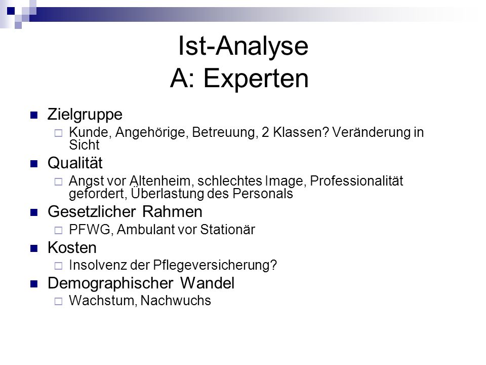 Ist-Analyse A: Experten