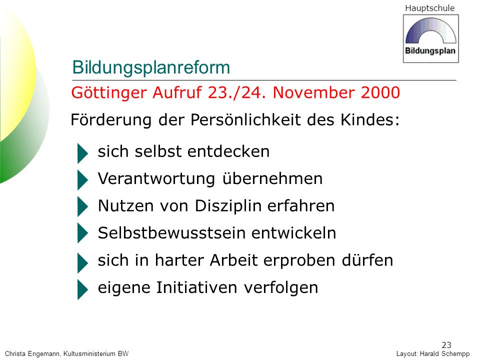 Bildungsplanreform Göttinger Aufruf 23./24. November 2000