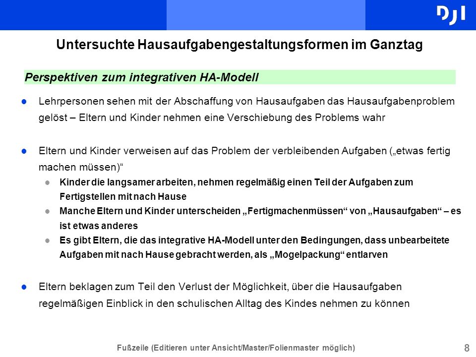 Untersuchte Hausaufgabengestaltungsformen im Ganztag