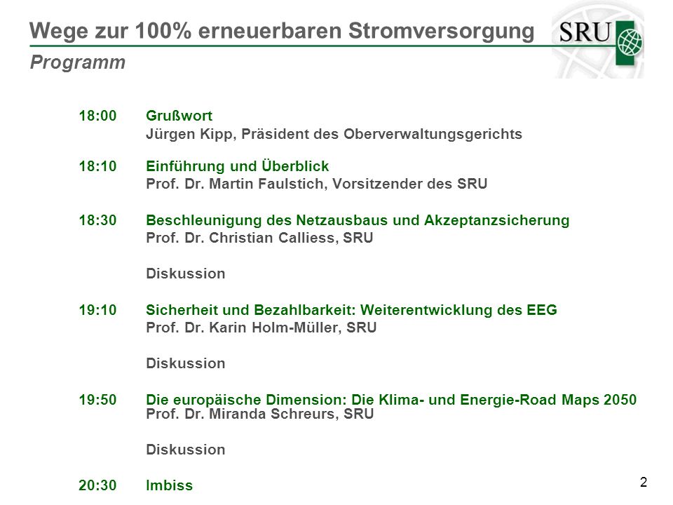 Wege zur 100% erneuerbaren Stromversorgung